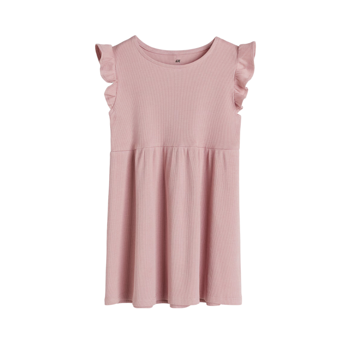 Vestido rosa con olán en manga H&M
